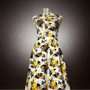 Berylove Floral Retro Style Dress Size M Cotton Spandex Sleeveless Knee Length